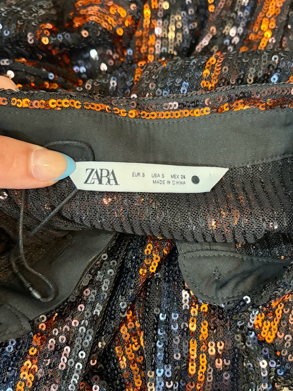 Zara The Abbey Sequined Striped Button-Down Shirt in Black and Copper, SZ S NWOT - Picture 5 of 7